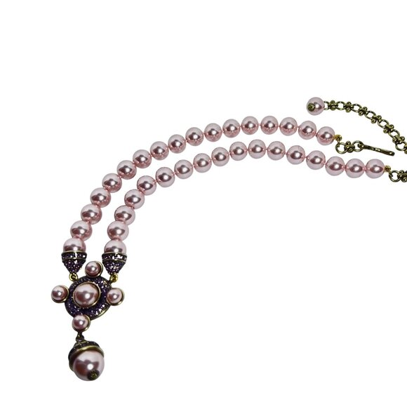 Heidi Daus Brass Tone Faux Pink Pearl And Crystal Choker Necklace (6010) - Picture 6 of 9